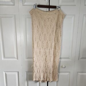 Vintage Easy Spirit Beige Knit Maxi Skirt Size 2X Cottagecore Boho Y2K 90s Doily
